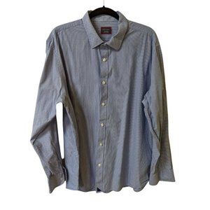 Untuckit Mens Button Front Shirt Blue White Striped Long Sleeve 100% Cotton XXL